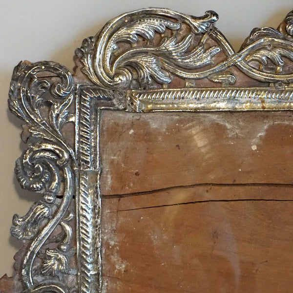 Rare Indo-Portuguese Baroque Silver Repousse Mounted Teak Frame