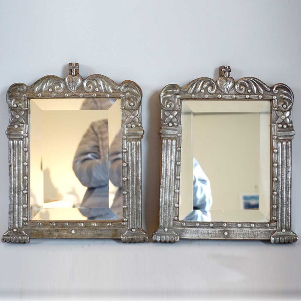 Rare Pair of Indo-Portuguese Silver Framed Beveled Mirrors