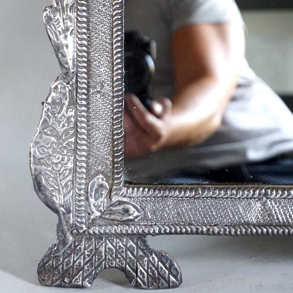 Rare Large Indo-Portuguese Silver Mounted Teak Framed Mirror