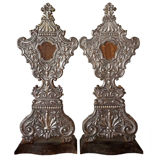 Large Pair of Indo-Portuguese Silver Mounted Wood Reliquaries