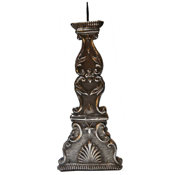 Spanish or Portuguese Silver Mounted Teak Candlestick