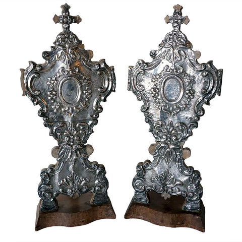 Rare Pair of Indo-Portuguese Silver Mounted Wood Reliquaries