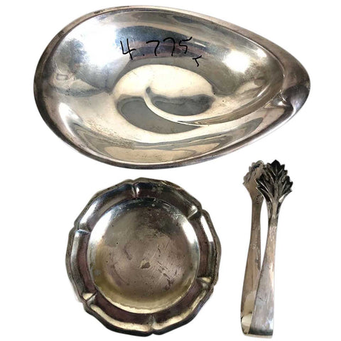 Vintage America Sterling Silver Dish, Japanese Sugar Tongs and Mexican Plate