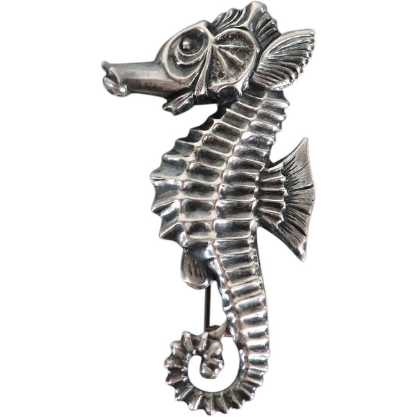 Vintage Mid Century Modern Sterling Silver Seahorse Pin