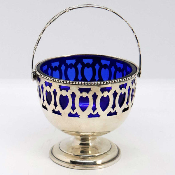 American Dominick & Haff for J. E. Caldwell Sterling Silver and Cobalt Glass Sugar Basket