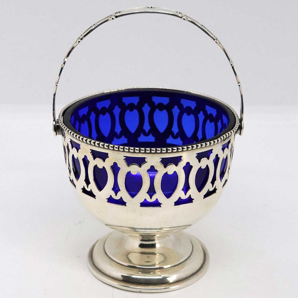 American Dominick & Haff for J. E. Caldwell Sterling Silver and Cobalt Glass Sugar Basket