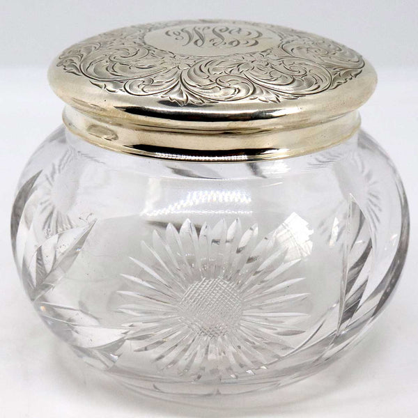 Pair of American Webster Sterling Silver and Cut Glass Dresser Jars