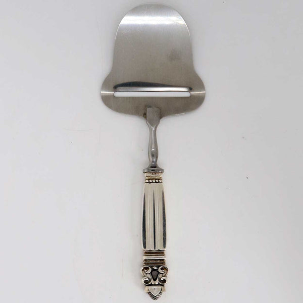 Vintage Danish Georg Jensen Sterling Silver and Stainless Steel Acorn Pyramid Cheese Plane