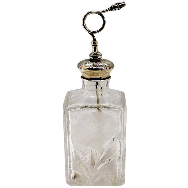 American Sterling Silver, Cut and Pressed Glass Perfume Atomizer Bottle