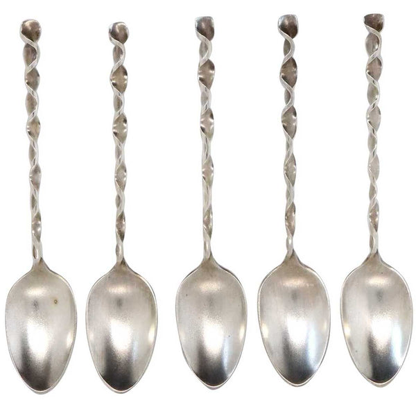 Set of Five American Twisted Handle Coffee / Tea Demitasse Spoons