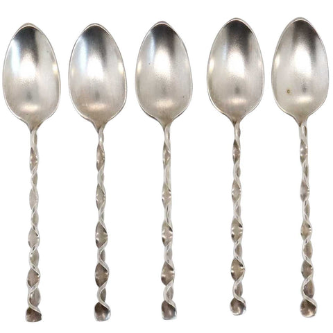 Set of Five American Twisted Handle Coffee / Tea Demitasse Spoons