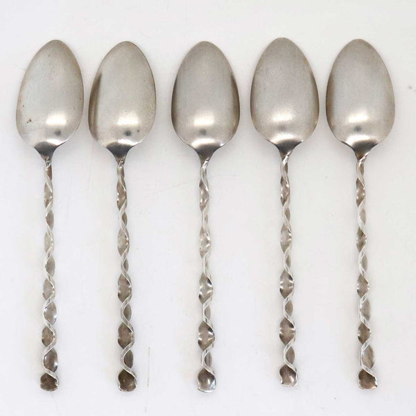 Set of Five American Twisted Handle Coffee / Tea Demitasse Spoons