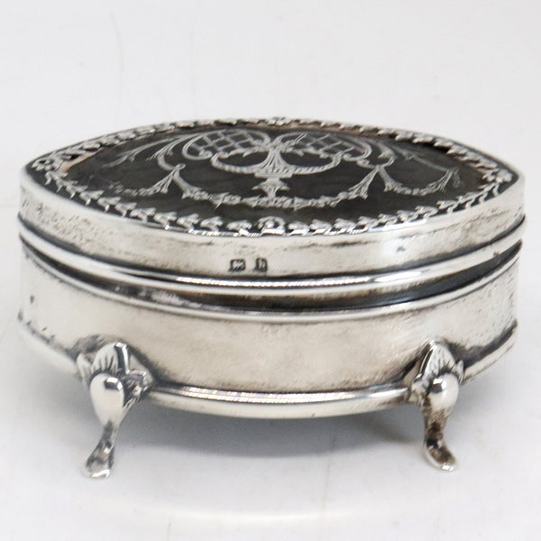Fine English Edwardian Henry Matthews Sterling Silver and Horn Pique Jewelry Box