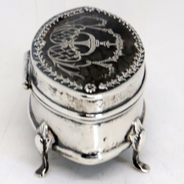 Fine English Edwardian Henry Matthews Sterling Silver and Horn Pique Jewelry Box