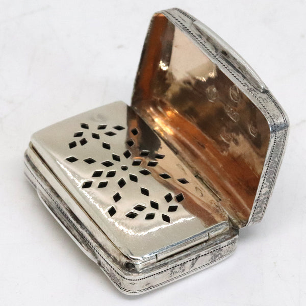 English Georgian Cocks & Bettridge Sterling Silver Bright Cut Vinaigrette Box