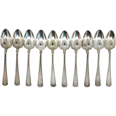 Set of 10 American Gorham Sterling Silver Etruscan Pattern Teaspoons