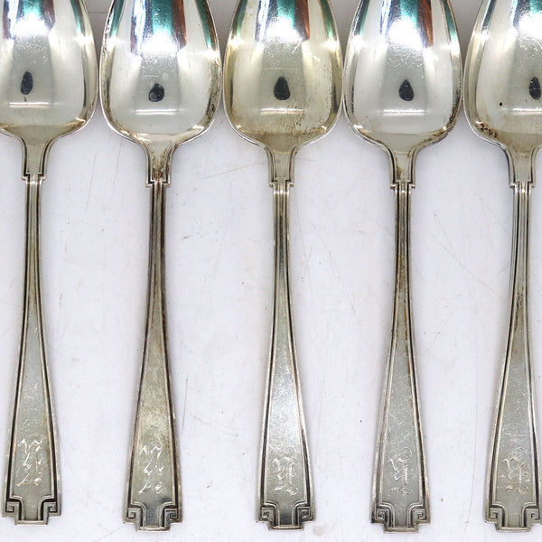 Set of 10 American Gorham Sterling Silver Etruscan Pattern Teaspoons