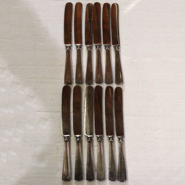 Set 12 American Gorham Sterling Silver and Stainless Steel Etruscan Luncheon Knives