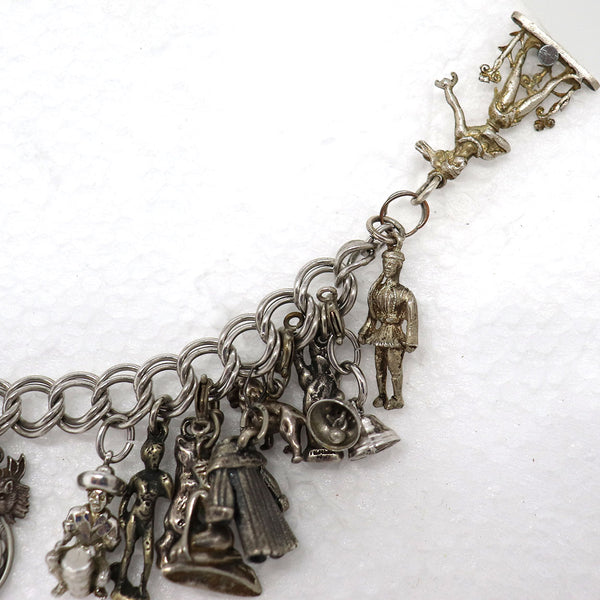 Vintage American and European Sterling Silver 23-Charm Rope Chain Bracelet