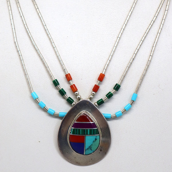 Vintage Native American Zuni SR Sterling Silver Multi-Stone Necklace and Earrings
