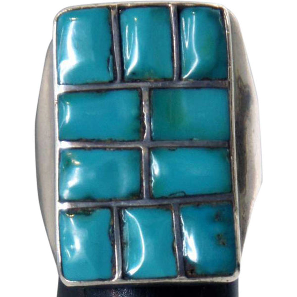 Vintage Native American Silver and Turquoise Mosaic Channel Inlaid Ring