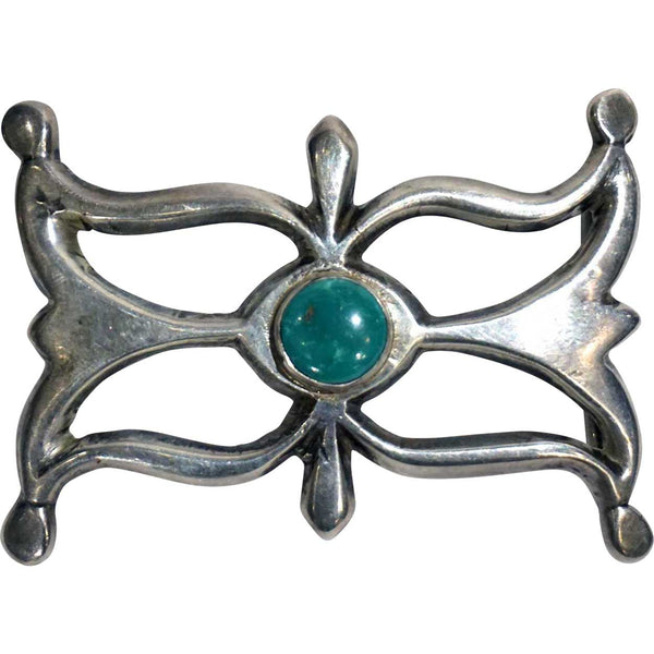 Vintage Native American Indian Silver and Turquoise Sandcast Belt Buckle