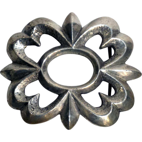 Vintage Native American Sand Cast Sterling Silver Floral Concho Openwork Belt Buckle