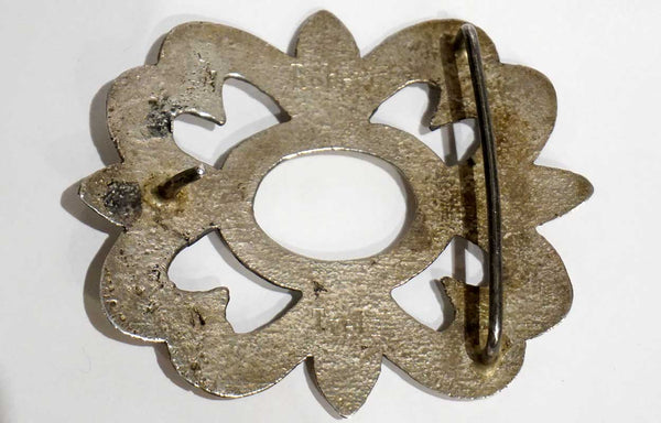 Vintage Native American Sand Cast Sterling Silver Floral Concho Openwork Belt Buckle
