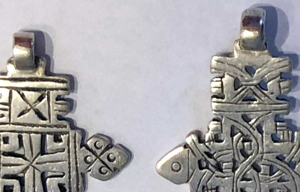 Two Vintage Ethiopian Silver Alloy Axum Coptic Cross Necklace Pendants