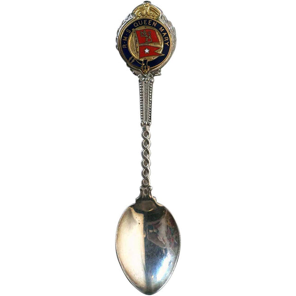 Vintage English Silverplate and Enamel R.M.S. Queen Mary Souvenir Spoon