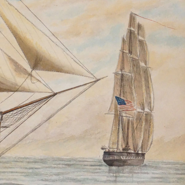 Signed American School Watercolor on Paper Painting, Portrait of a Clipper Ship
