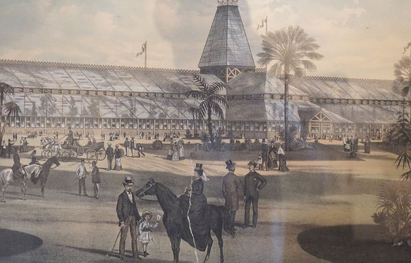 American THOMAS HUNTER Color Lithograph, New Orleans Centennial Exposition Horticultural Hall