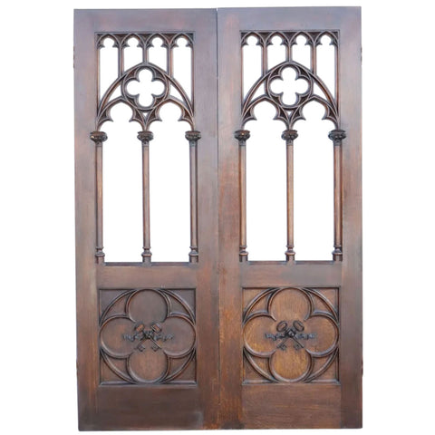 American Gothic Revival Quarter Sawn Oak Double Door Room Divider