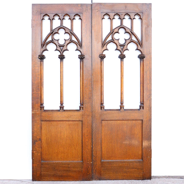 American Gothic Revival Quarter Sawn Oak Double Door Room Divider