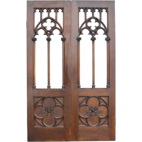 Large American Gothic Revival Quarter Sawn Oak Double Door Room Divider