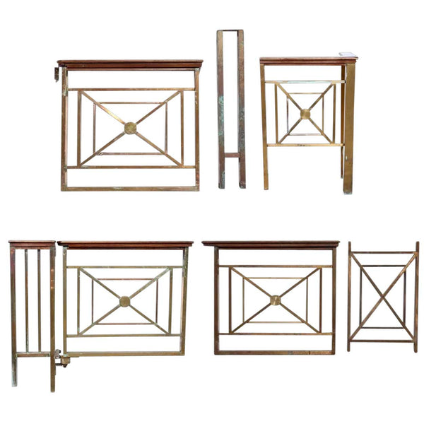 Five-Part American Solid Bronze and Mahogany Architectural Railing