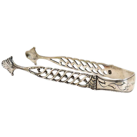 English Georgian Stephen Adams Cast Sterling Silver Sugar Tongs