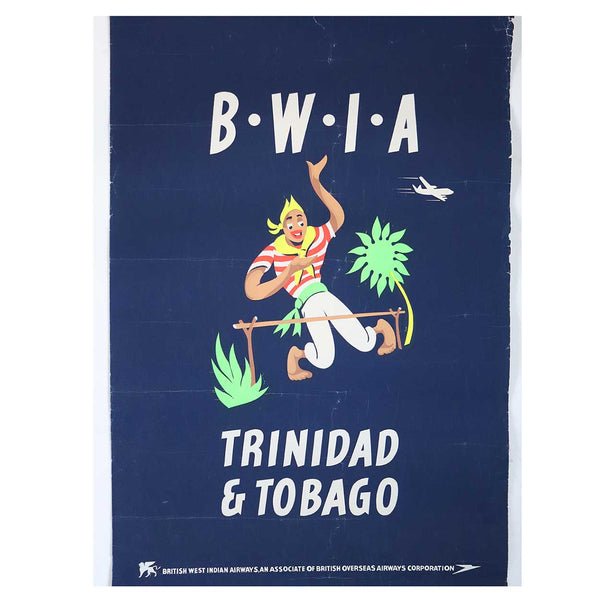 Vintage British West Indies Airline ALDO COSOMATI Advertising Poster, Trinidad & Tobago