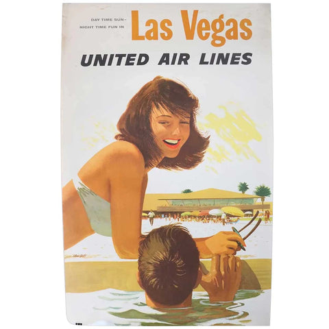 Vintage American STAN GALLI for United Air Lines Airline Travel Poster, Las Vegas