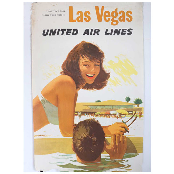 Vintage American STAN GALLI for United Air Lines Airline Travel Poster, Las Vegas