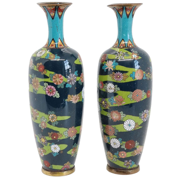 Small Pair of Japanese Meiji Cloisonne Enamel Vases