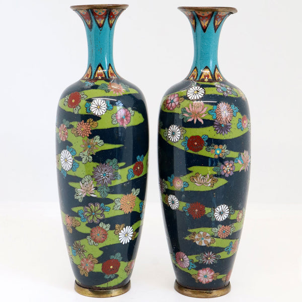 Small Pair of Japanese Meiji Cloisonne Enamel Vases