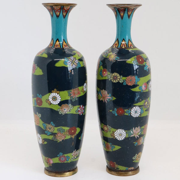 Small Pair of Japanese Meiji Cloisonne Enamel Vases