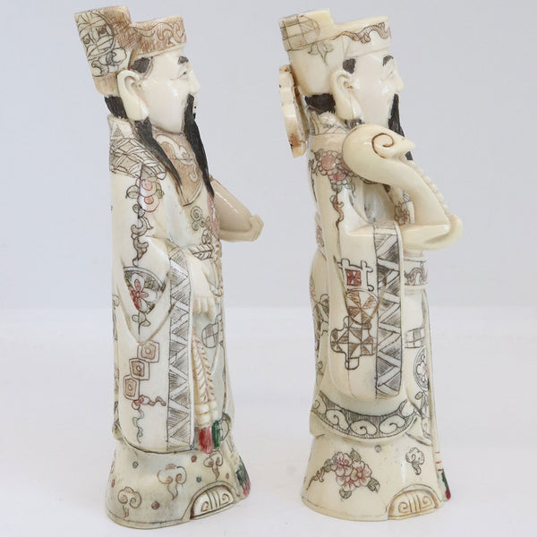 Pair of Chinese Qing Carved Bone Scholar / Immortal Figurines