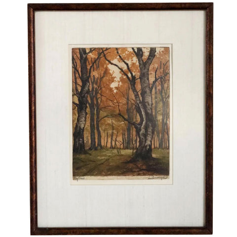 LUDWIG BURGEL Etching on Paper, Autumn Forest