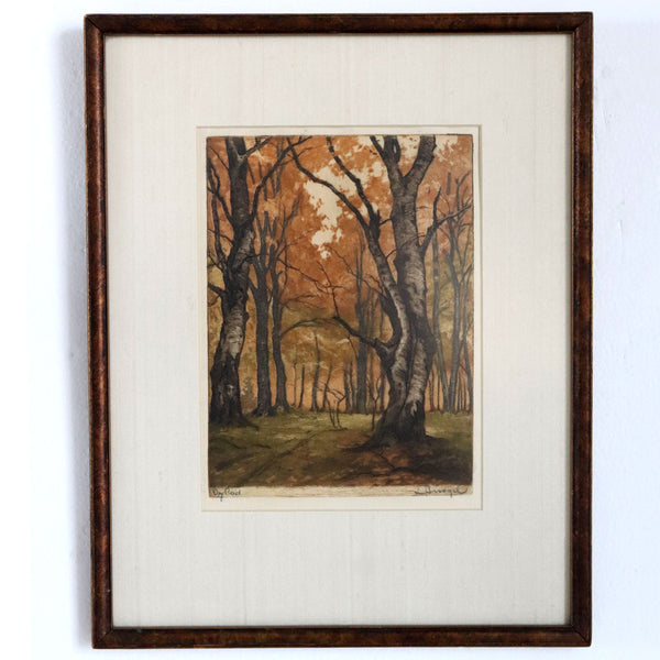 LUDWIG BURGEL Etching on Paper, Autumn Forest