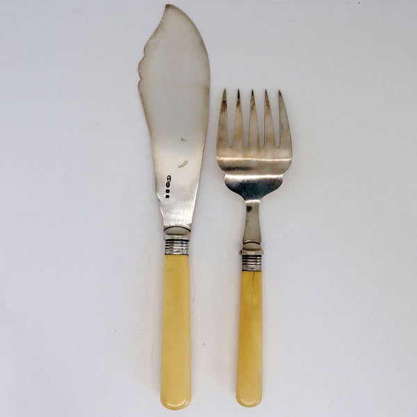 English Victorian William Beatson Silver, Silverplate Fish Serving Fork and Knife Set