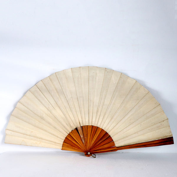 Large French Printed Fabric and Wood Folding Decorative Fan