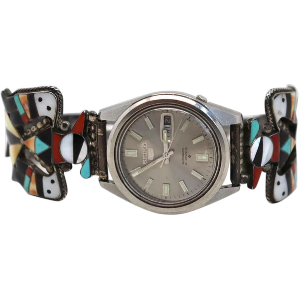 Native American B. C. Shack Zuni Sterling Silver, Multi-Stone Thunderbird Watch