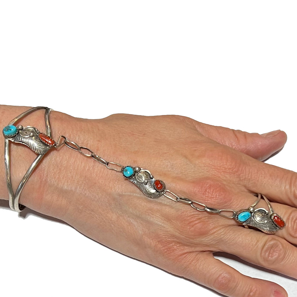 Women Boho Retro Celebrity Turquoise Slave Chain Ring Bracelet Hand Harness  | Wish